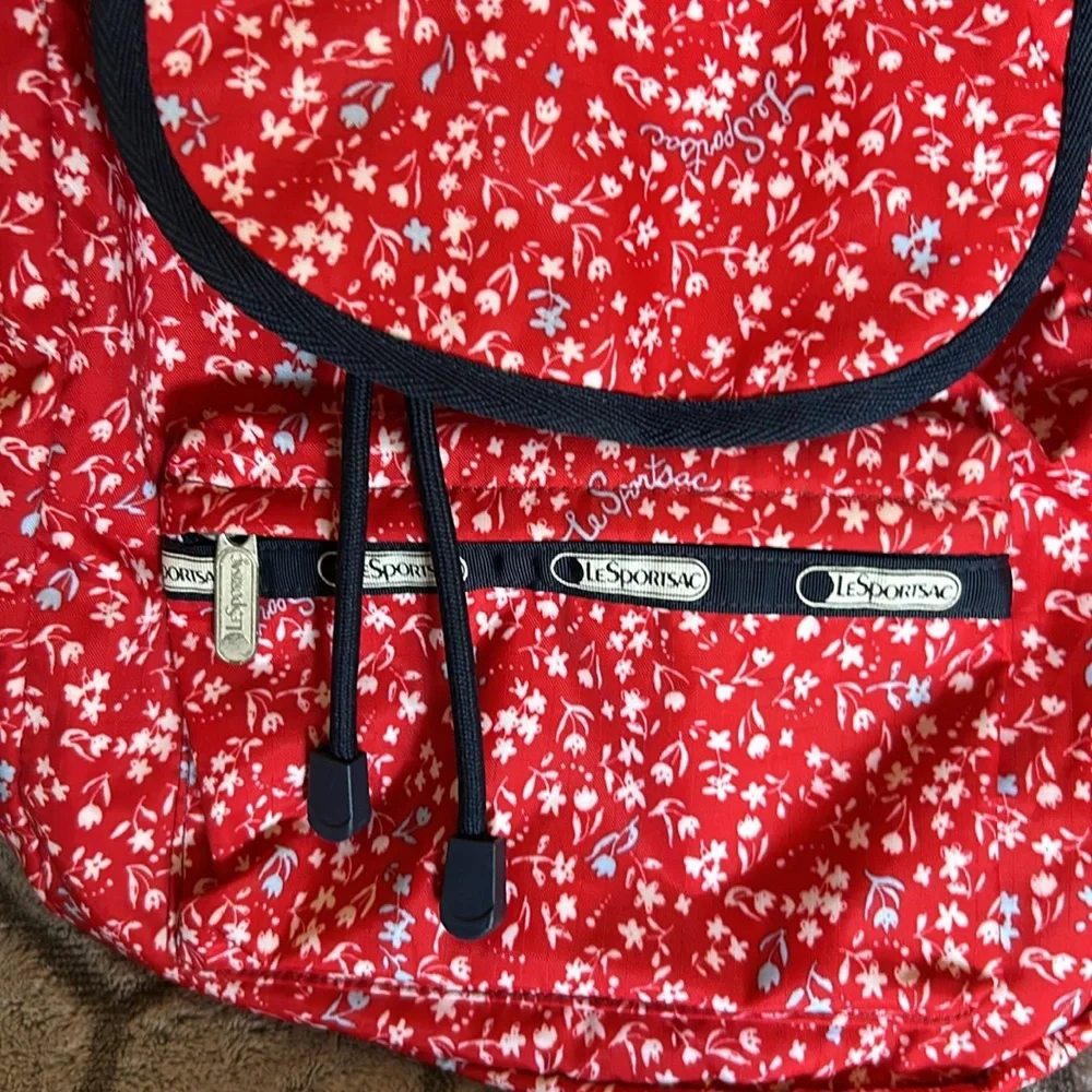 LeSportSac Cute Red and blue floral medium backpack and pouch set